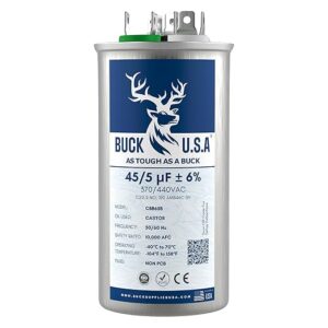 Buck 45+5uF 45/5 MFD ±6% CBB65B Dual Run Round Start Capacitor